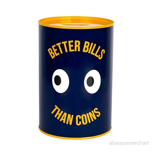 Fisura Originell sparbössa med meddelandet "better bills than coins". Stor för vuxna av stål. Presentförpackad sparbössa. Blå utan öppning. Storlek: 13 x 20 cm 8435436734465
