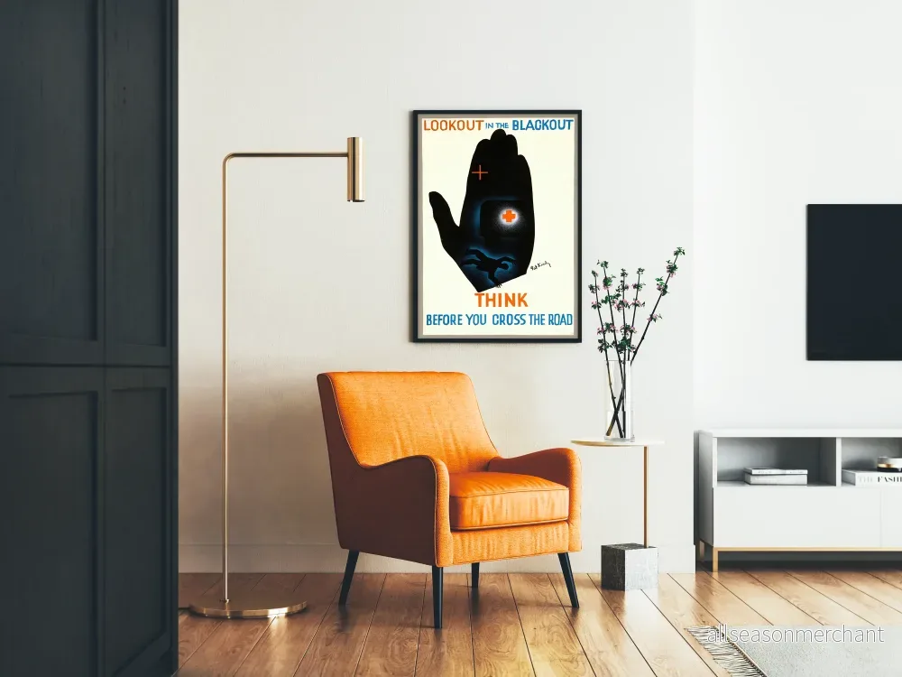 Vintage Vägtrafiksäkerhetsaffisch Svart och Blå - Bild 2