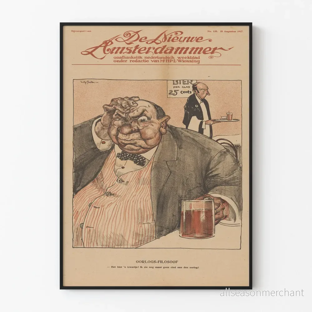 Vintageposter Oorlogs-Filosoof - Väggdekoration i historisk karikatyrstil