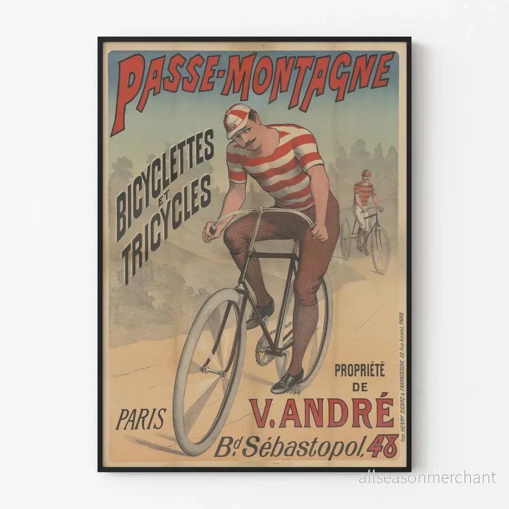 Vintageposter Passe-Montagne för cykel och trehjuling Paris