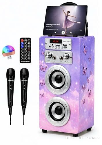DYNASONIC (3 Generation 2022 Model) Karaokemaskin med mikrofon, högtalare idealisk för originella gåvor till barn flickor leksaker, bärbar och trådlös (modell 18 LUZ) 8436585400843