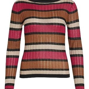 Vila VIEMBER New L/S glitter stickad topp/SU, Kärlekspotion/ränder: doeskin/svart/karamellcafé, M 5715358477286