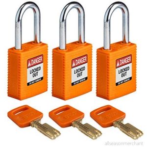 Brady SafeKey låsout hänglås nylon orange 1,5″ stål shkl nyckel likt 3 st 754473611798