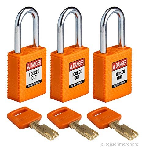 Brady SafeKey låsout hänglås nylon orange 1,5″ stål shkl nyckel likt 3 st 754473611798