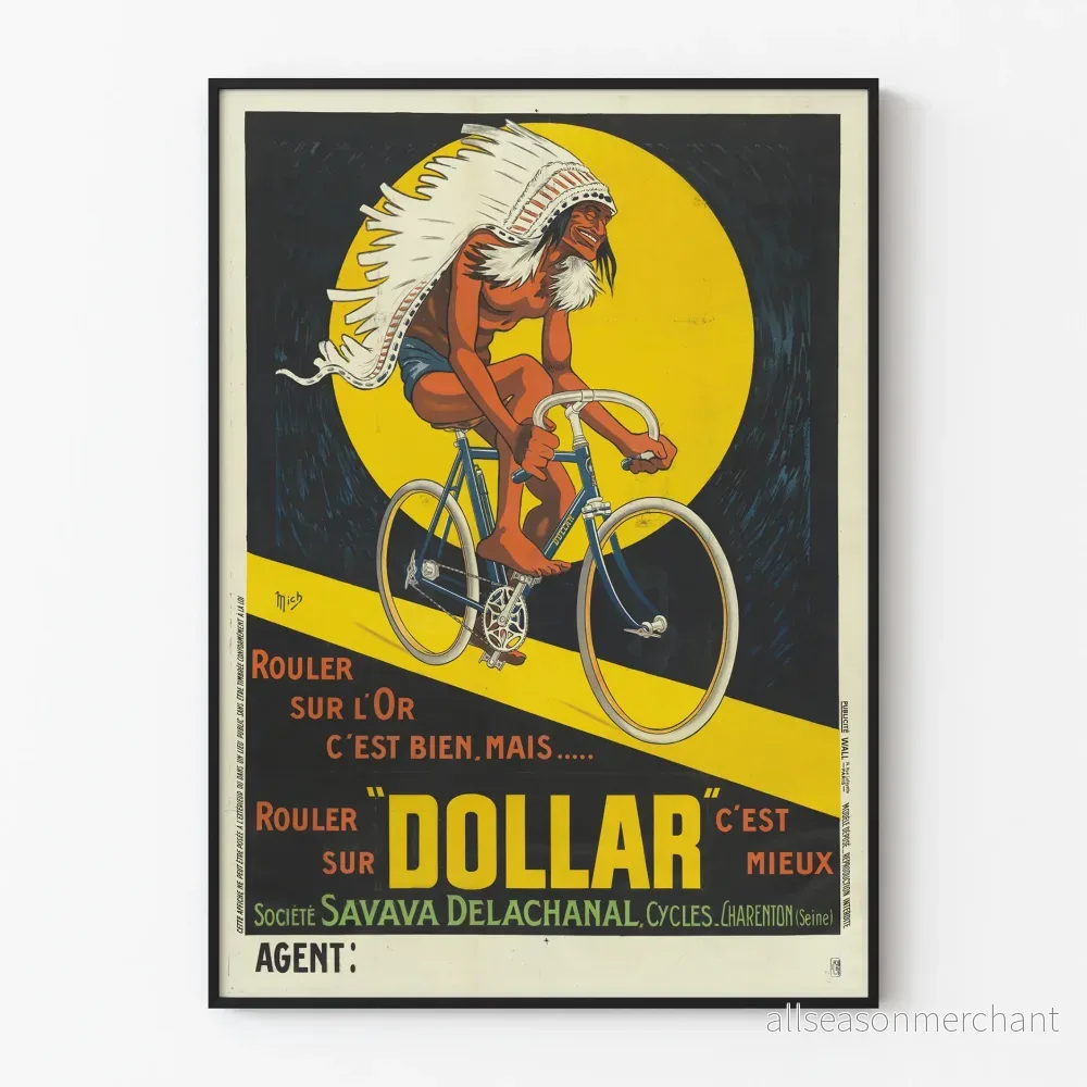 Vintage reklamposter för cykeln Dollar med inhemsk cyklist