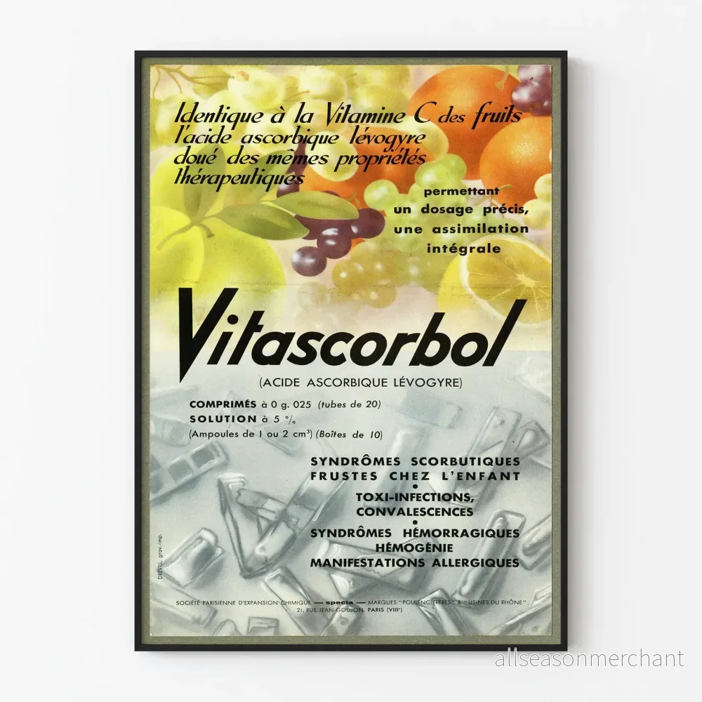 Vintageposter Vitascorbol askorbinsyra vänstervridande