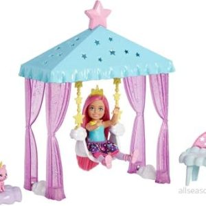 Chelsea docka i ett lekset för omhändertagande fantasilekar Barbie set med kattunge Barnleksaker och presenter Tillbehör enhörning, moln stjärnor, HLC27 194735112159 Chelsea docka i ett lekset för omhändertagande fantasilekar Barbie set med kattunge Barnleksaker och presenter Tillbehör enhörning, moln stjärnor, HLC27 194735112159