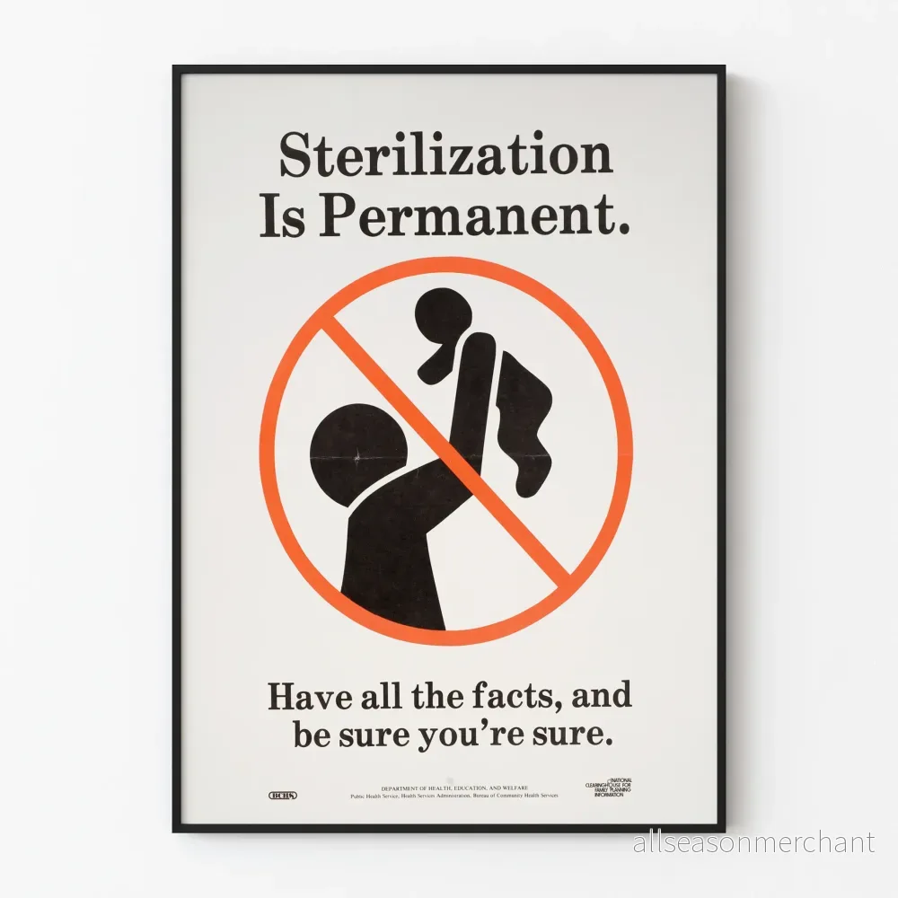 Vintageposter om permanent sterilisering och familjeplanering