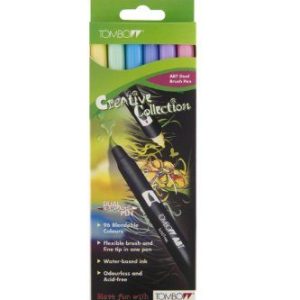 Tombow ABT 6C 2 fiberpenna dubbel pensel penna med två spetsar, set om 6, pastellfärger 4901991567458 Tombow ABT 6C 2 fiberpenna dubbel pensel penna med två spetsar, set om 6, pastellfärger 4901991567458