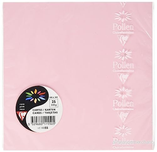 Clairefontaine Ref 1155C Pollenkort (paket med 25 ark) 160 x mm storlek, syrafri, bläckstråle och laserkompatibel, lätt att skriva på, 210 gsm kort rosa 3329680115505