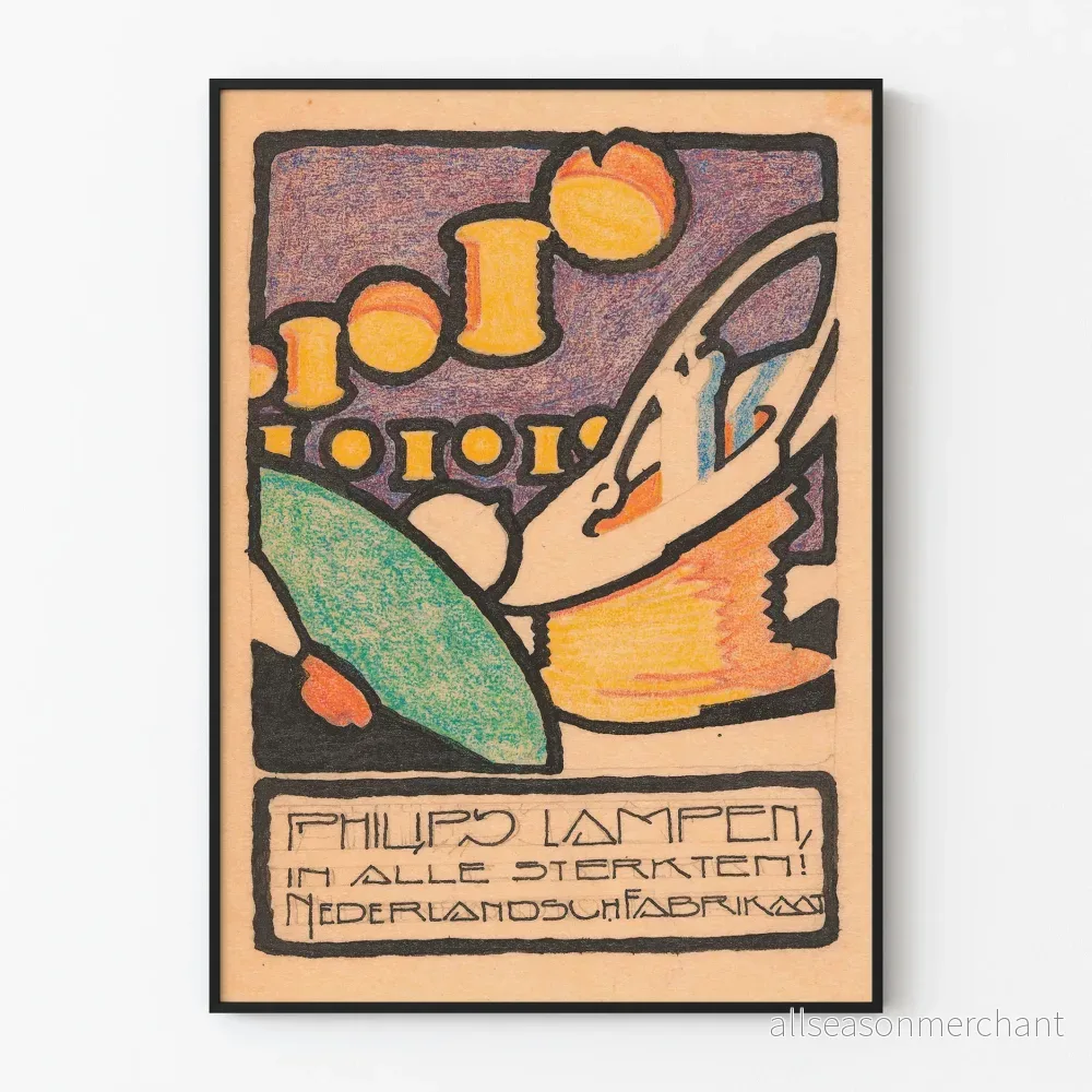 Vintageaffisch för Philips lampor i art déco-design