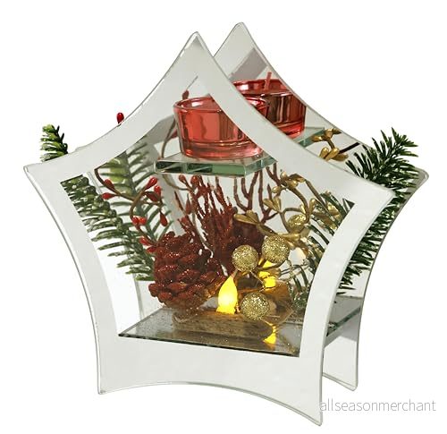 Dekorerat dekorativt föremål av glas med grangrenar, dekorativa grenar och LED lampa ljusstake stämningsljus juldekoration dekoration jul present ornament 3D bild 4019844671273