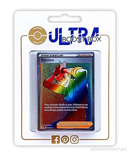 Damien (Sidney) 279/264 Shiny Rainbow trainer Myboost X Epée et Bouclier 8 Poing de Fusion Box med 10 franska Pokémon kort 3701425275697