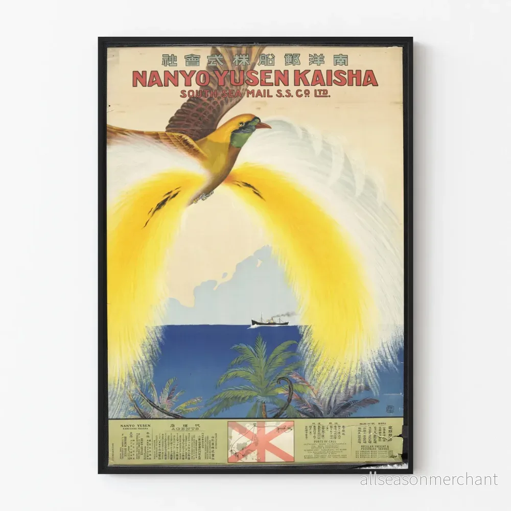 Vintageposter Nanyo Yusen Kaisha - Maritim väggdekoration och exotisk fågel