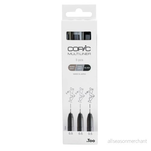 Copic Multiliner, grå och svart, 3 pack, medium, för konst hantverk, färgning, grafik, highlighter, design, anime, professionella nybörjare, konsttillbehör målarböcker 4013695266060