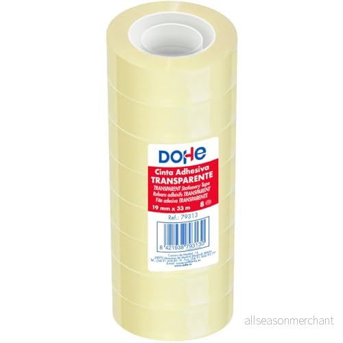 Dohe Transparent självhäftande tejp (8 st.) 1,9 cm x 33 m, försegling för förpackning av lådor, frakt eller flyttning, kraftfullt 45 mikron lim kontorsmaterial 8421938792966