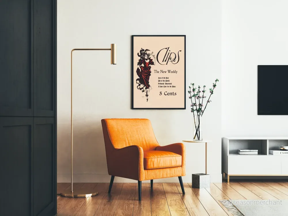 Vintageposter 'Clips The New Weekly' teckning av en elegant kvinna i rött - Bild 2