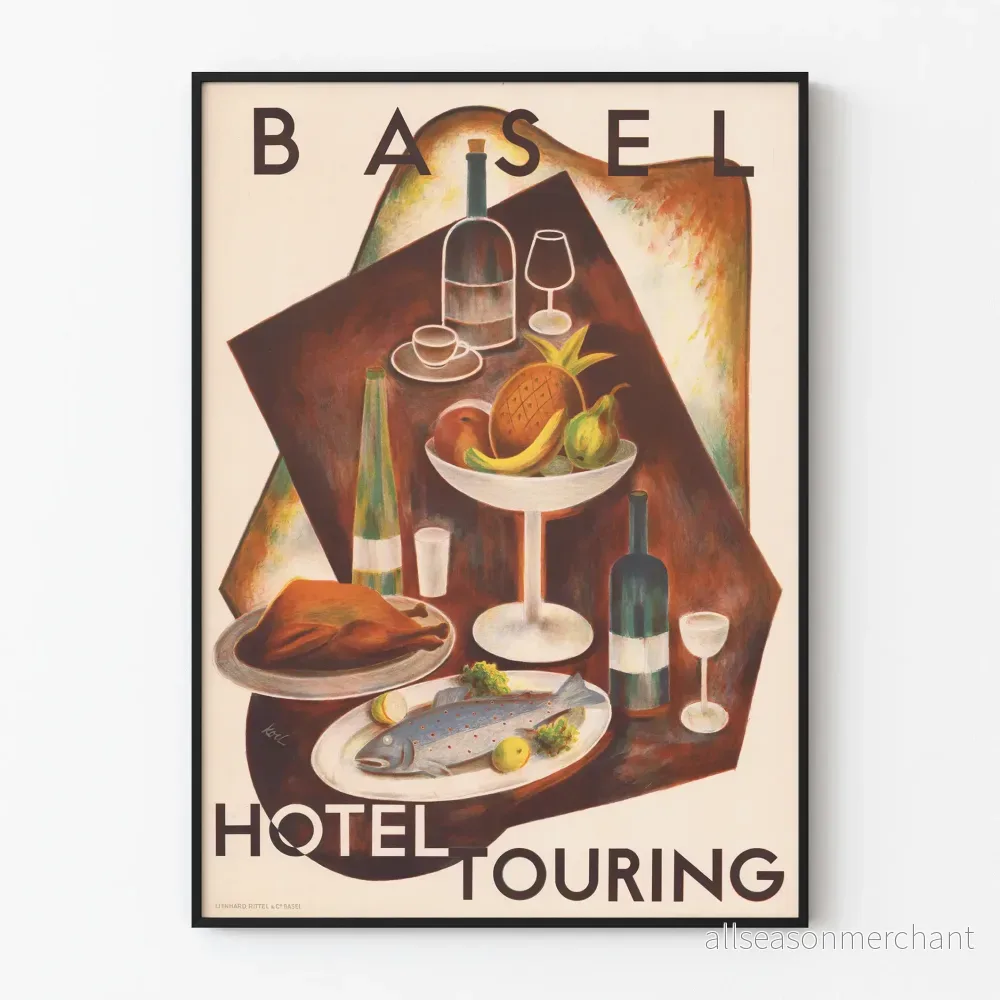 Vintageposter Basel Hôtel Touring Dekorativ