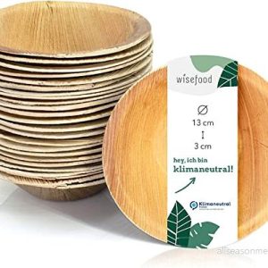 Wiseware palmbladskål 50 stycken engångsskålar rund Ø 13 cm biologiskt nedbrytbart palmbladsservis komposterbart festporslin ekologiska engångsservis 4260623982510