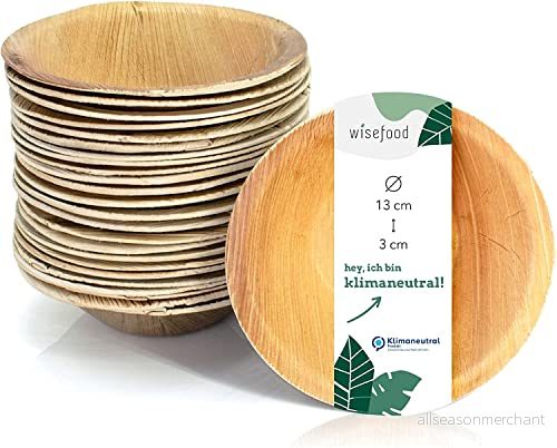 Wiseware palmbladskål 50 stycken engångsskålar rund Ø 13 cm biologiskt nedbrytbart palmbladsservis komposterbart festporslin ekologiska engångsservis 4260623982510