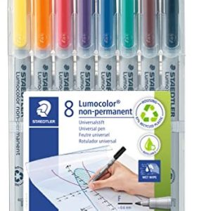 Lumocolor Staedtler 316 WP8 Folienstift non permanent (wasserlöslich, F Spitze Linienbreite ca. 0.6 mm, hohe Qualität Made in Germany, Set mit 8 Farben) 4007817323601 Lumocolor Staedtler 316 WP8 Folienstift non permanent (wasserlöslich, F Spitze Linienbreite ca. 0.6 mm, hohe Qualität Made in Germany, Set mit 8 Farben) 4007817323601