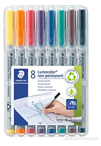 Lumocolor Staedtler 316 WP8 Folienstift non permanent (wasserlöslich, F Spitze Linienbreite ca. 0.6 mm, hohe Qualität Made in Germany, Set mit 8 Farben) 4007817323601
