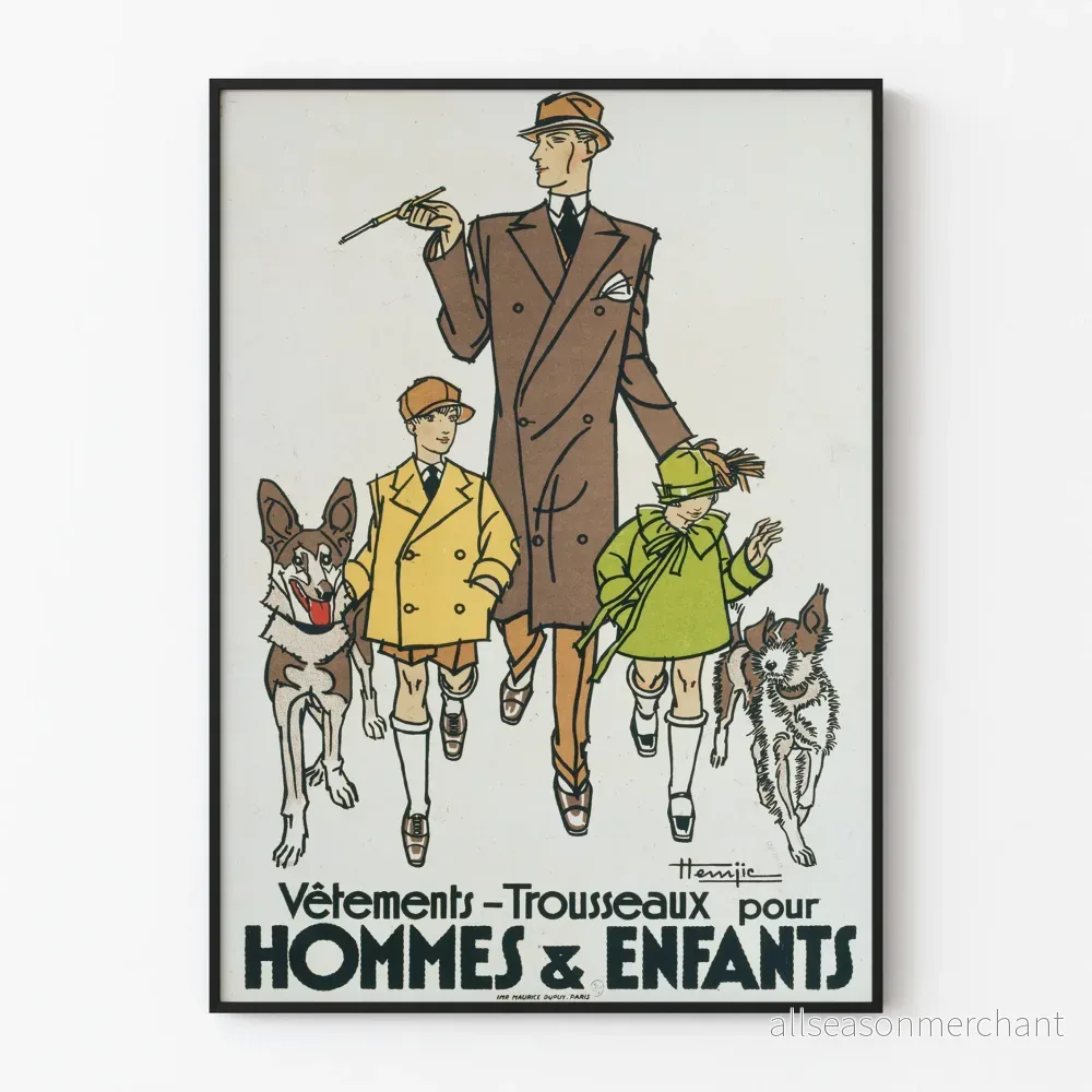 Vintageposter för kläder, bröllopsföljen för män och barn