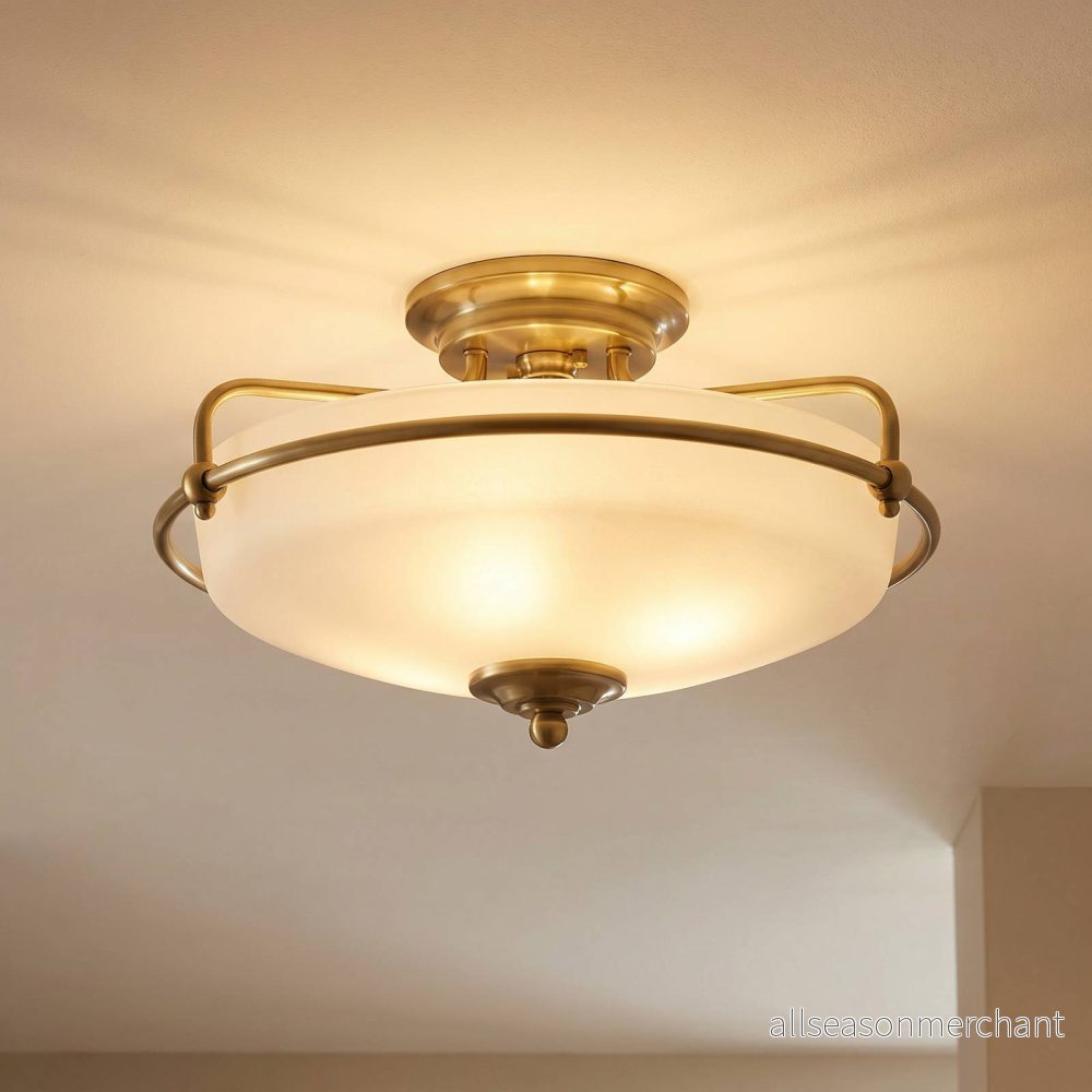 QUOIZEL Griffin F taklampa, Ø 42 cm, skärm i opalglas, mässing 5024005236900