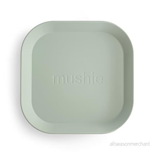 mushie barn fyrkantiga middagstallrikar Set med 2 BPA fri diskmaskin och mikrovågsugn Elegant lätt att hålla Tillverkad i Danmark Sage 810052460352