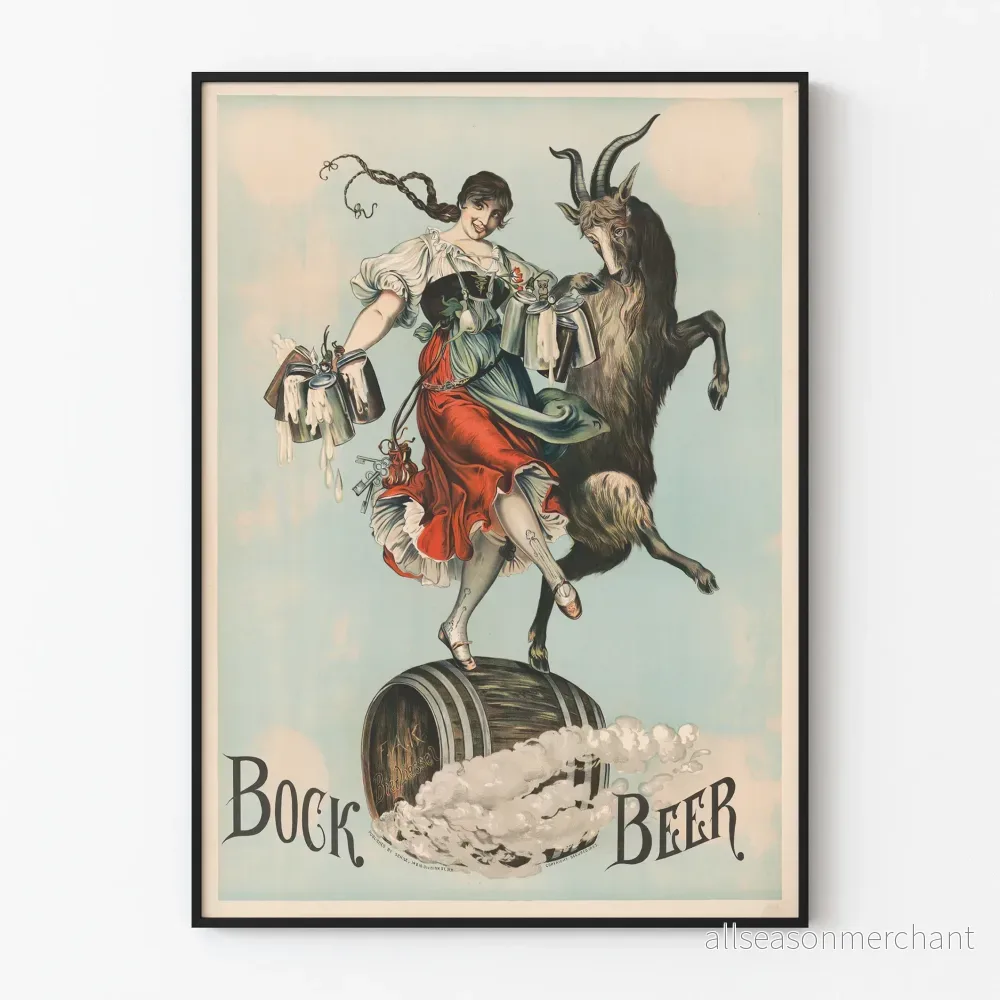 Vintageposter Bock Beer med dansare och get