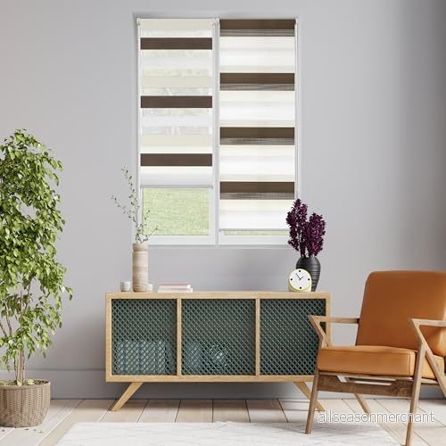 Blindecor Indus Trefärgad rullgardin utan borrning Dubbel för dag och natt brun, gräddvit Rollo 67 x 180 cm (B L) tygstorlek 64 175 8434363461390