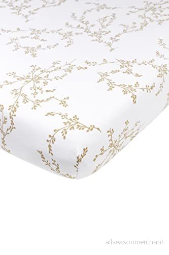 Meyco Baby Branches underlakan för spjälsäng (underlakan av 100% jerseybomull, extra mjukt, bekvämt och andas, perfekt passform tack vare elastisk dragsko runt om, storlek: 60 x 120 cm), sand 4054703640687