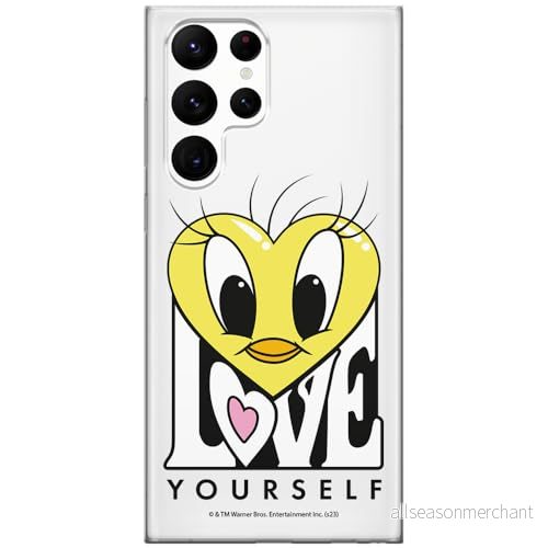 ERT GROUP mobiltelefonfodral för Samsung S22 ULTRA originalt och officiellt licensierat Looney Tunes mönster Tweety 015 optimalt anpassad till formen på mobiltelefonen, gedeeltelijk transparant 5905795098179