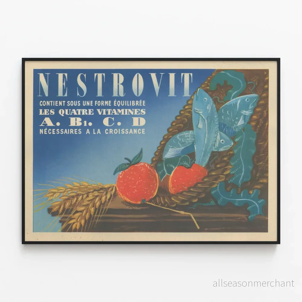 Vintageposter för Nestrovit vitaminer A, B1, C, D