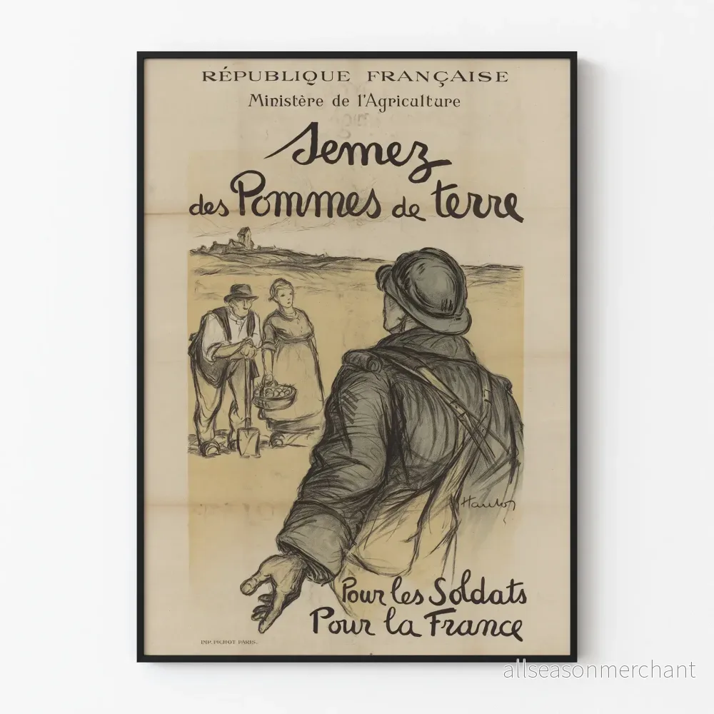 Vintageposter av Franska Republiken, Jordbruksdepartementet - Plantera Potatis